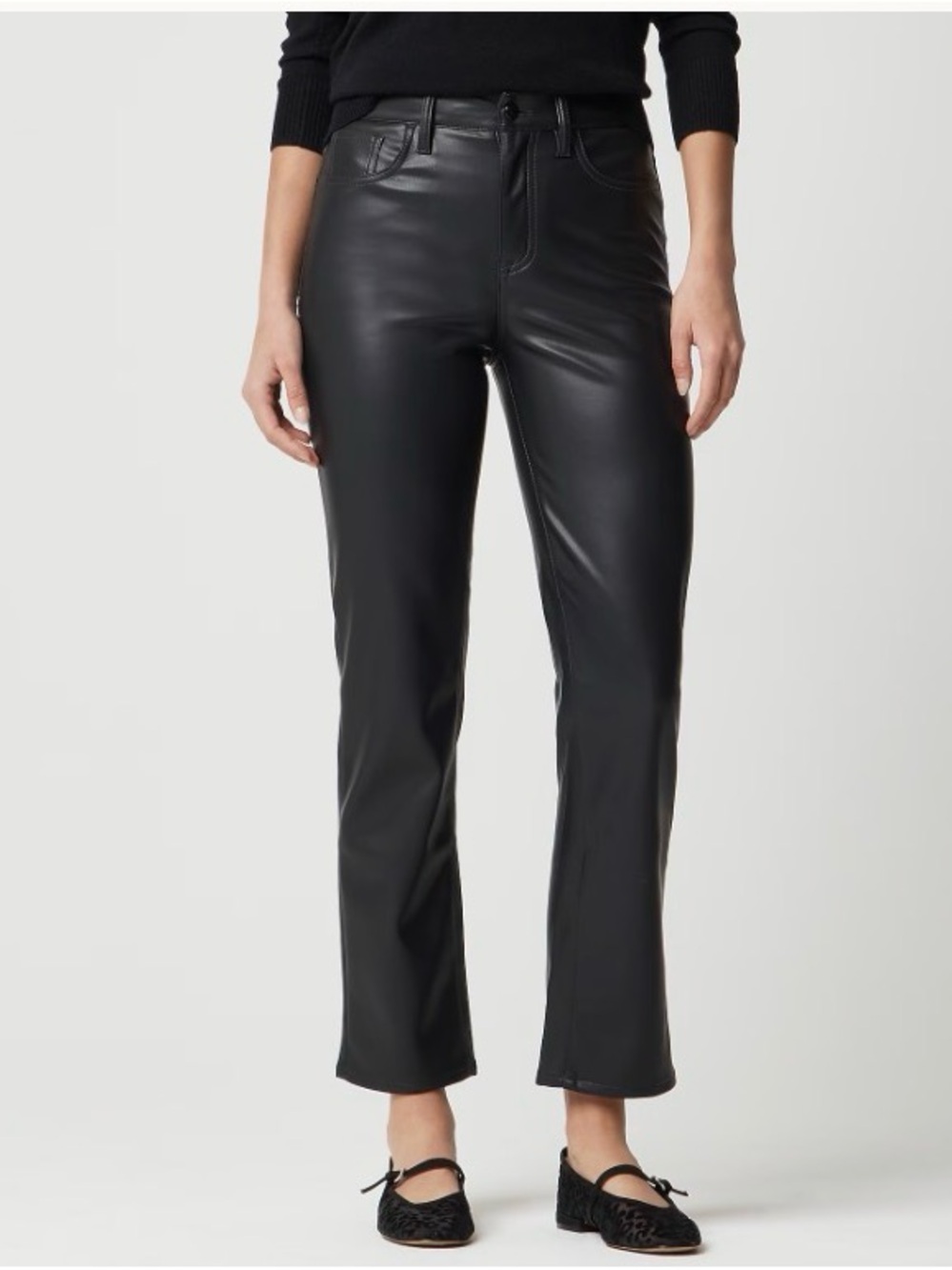 J. Crew Black Faux Leather Straight-Leg Trouser